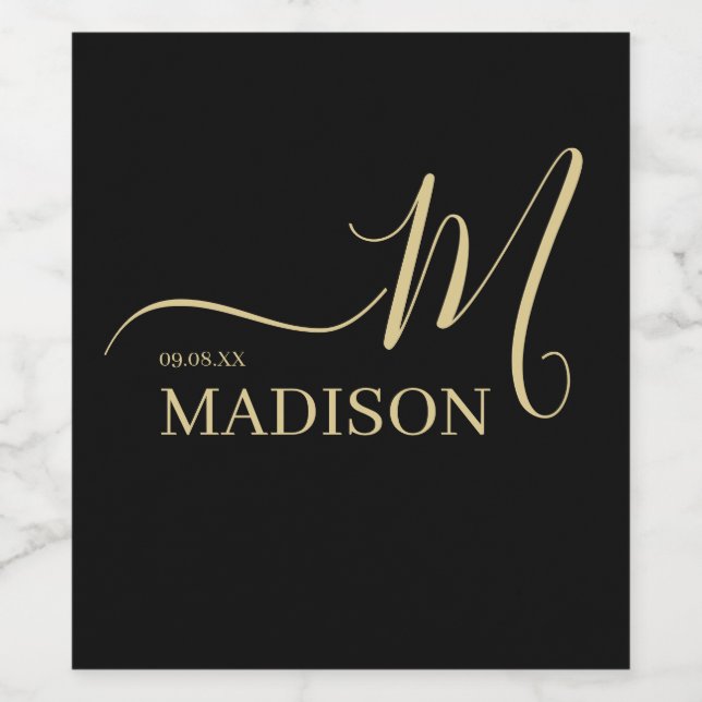 Personalisierte Schwarz-Gold-Foil-Hochzeit Weinetikett (Einzelnes Label)