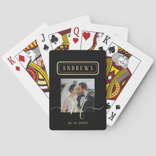 Personalisierte Schwarz-Gold-Foto-Unterschrift Spielkarten (Rückseite)