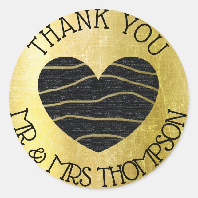 Personalisierte Schwarz-Gold-Hochzeitsticker Runder Aufkleber (Vorderseite)