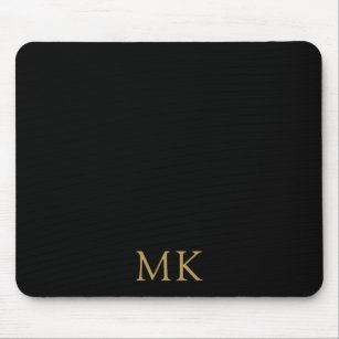 Personalisierte Schwarz-Gold-Monogramm-Initialen Mousepad
