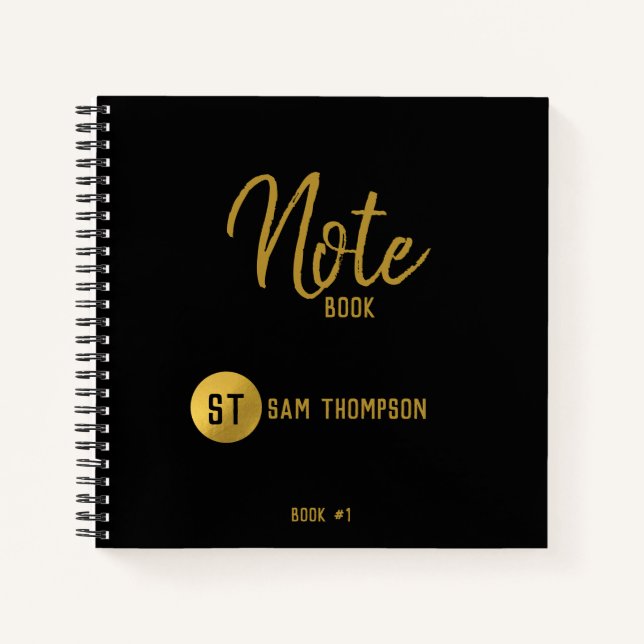 Personalisierte Schwarz-Gold-Monogramm Notizbuch (Vorderseite)