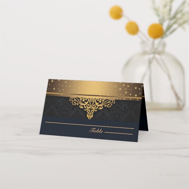 Personalisierte Schwarz-Gold-Platzkarte Platzkarte (Vorderseite)