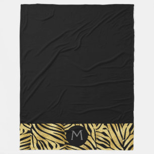 Personalisierte Schwarz/Gold-Tierausdruck Fleecedecke