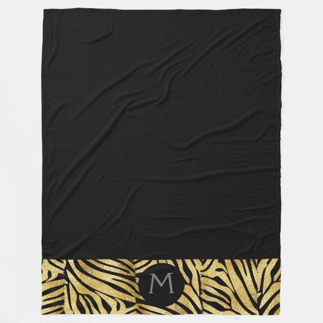 Personalisierte Schwarz/Gold-Tierausdruck Fleecedecke (Vorderseite)