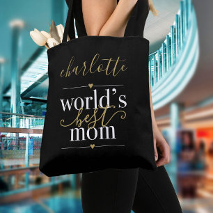 Personalisierte Schwarz-Gold-Welten beste Mama Tasche