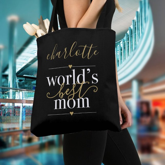 Personalisierte Schwarz-Gold-Welten beste Mama Tasche (Personalized Black And Gold Worlds Best Mom Tote Bag)