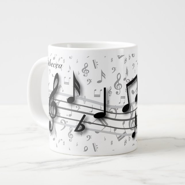 Personalisierte schwarz-graue Noten Jumbo-Tasse (Vorderseite Links)