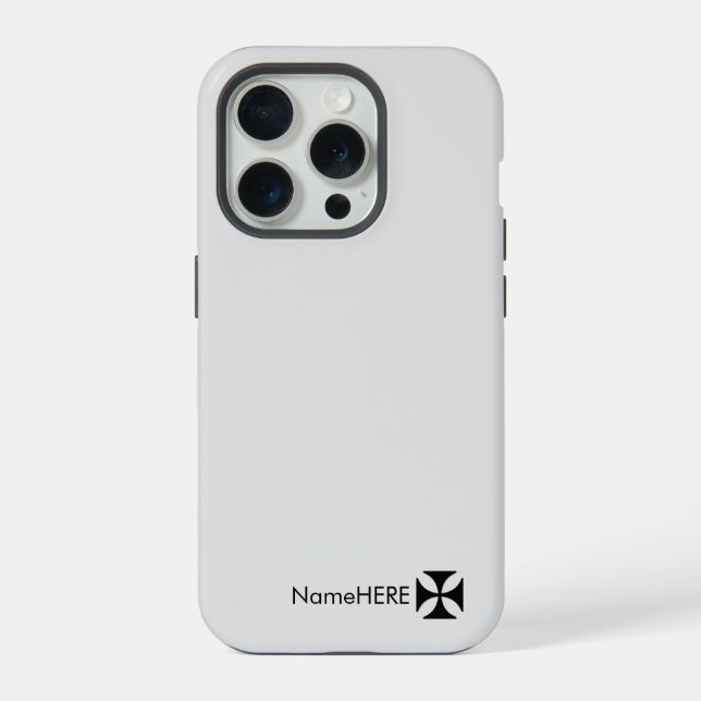 Personalisierte Schwarz-Kreuz-Patteart, leicht gra iPhone 15 Pro Hülle (Rückseite)