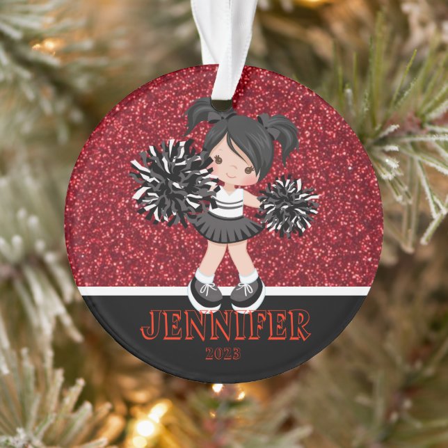 Personalisierte Schwarz-Rot-Cheerleader-Ornament Ornament (Baum)