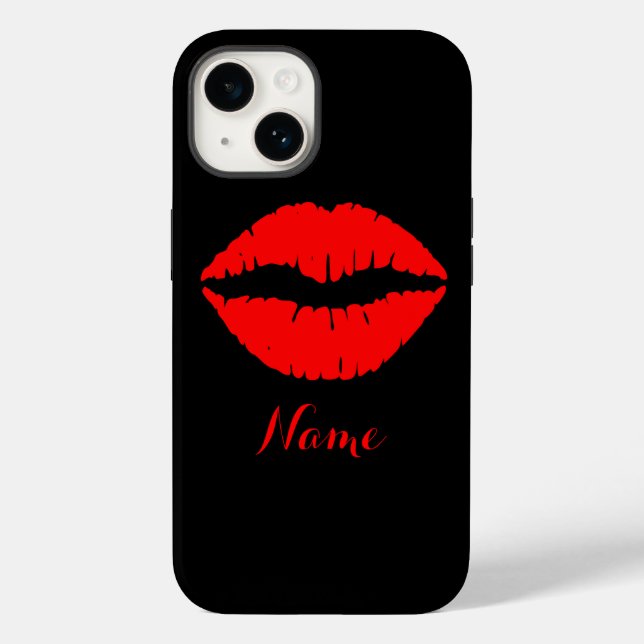 Personalisierte Schwarz-Rot-Lipstick-Druckschrift Case-Mate iPhone Hülle (Rückseite)