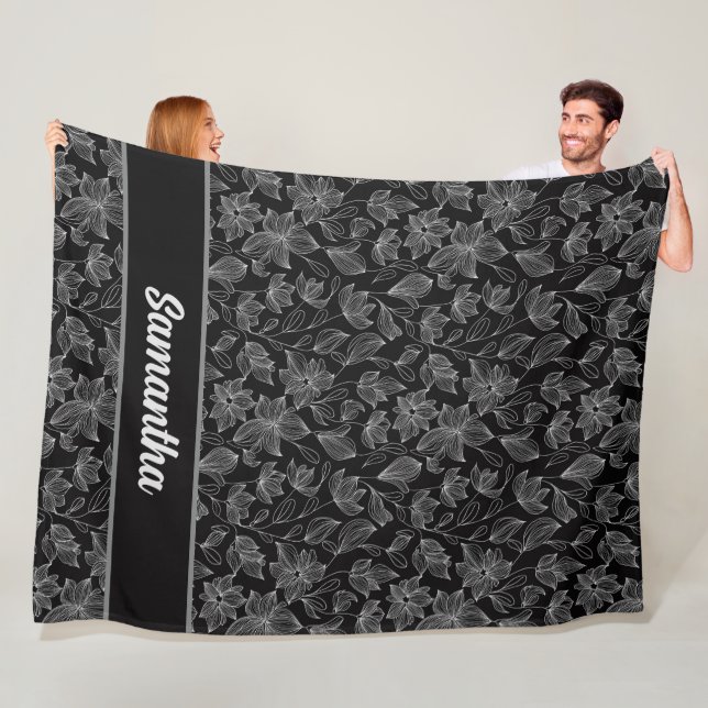 Personalisierte Schwarz-Weiß-Blüte Fleecedecke (Beispiel)