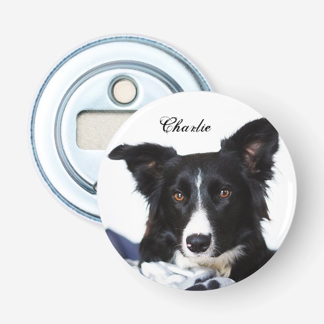 Personalisierte Schwarz-Weiß-Border-Collie Flaschenöffner (Vorderseite)