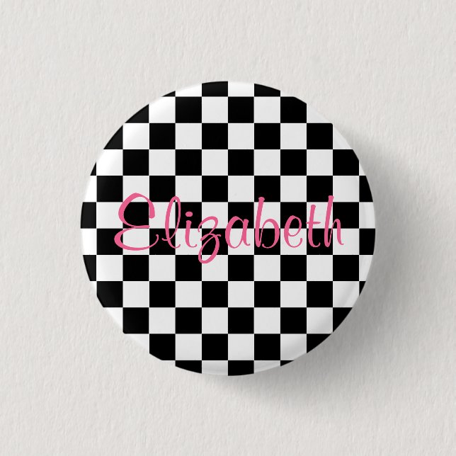 Personalisierte Schwarz-Weiß-Checkerboard-Taste Button (Vorderseite)