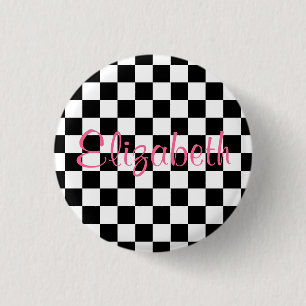 Personalisierte Schwarz-Weiß-Checkerboard-Taste Button
