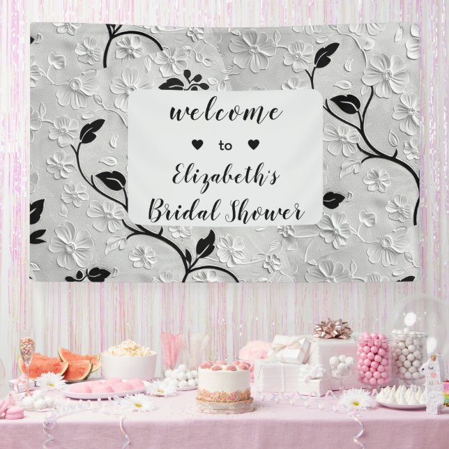 Personalisierte Schwarz-Weiß-Florals Banner (Party)