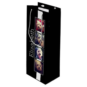 Personalisierte Schwarz-Weiß-Fotosammlungsplattfor Geschenktüte Für Weinflaschen