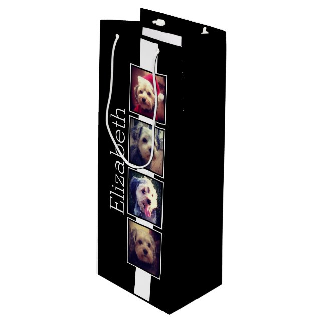Personalisierte Schwarz-Weiß-Fotosammlungsplattfor Geschenktüte Für Weinflaschen (Vorderseite Schrägansicht)