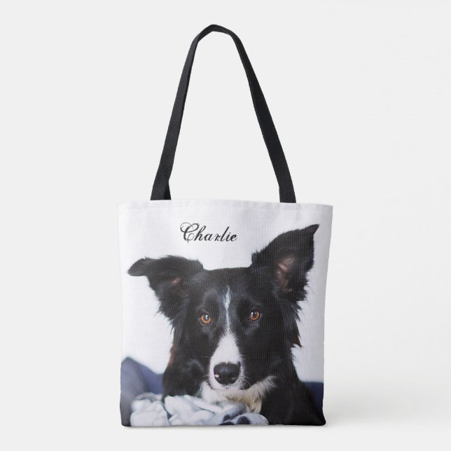 Personalisierte Schwarz-Weiß-Grenzkollie Tasche (Rückseite)
