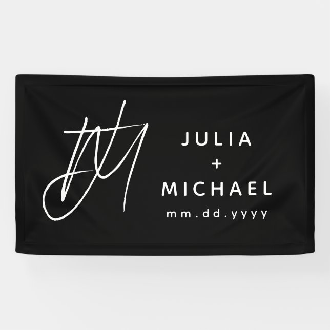 Personalisierte Schwarz-Weiß-Hochzeit Banner (Horizontal)