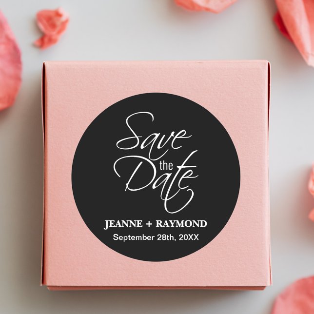 Personalisierte Schwarz-Weiß-Hochzeit Runder Aufkleber (Von Creator hochgeladen)