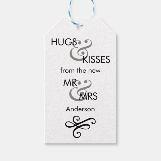 Personalisierte Schwarz-Weiß-Hochzeitsmarke Geschenkanhänger (Vorderseite)