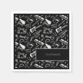 Personalisierte Schwarz-Weiß-Instrumente 2 Serviette