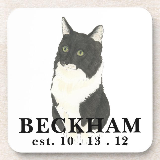 Personalisierte Schwarz-Weiß-Kat-Getränke-Coaster Getränkeuntersetzer (Vorderseite)
