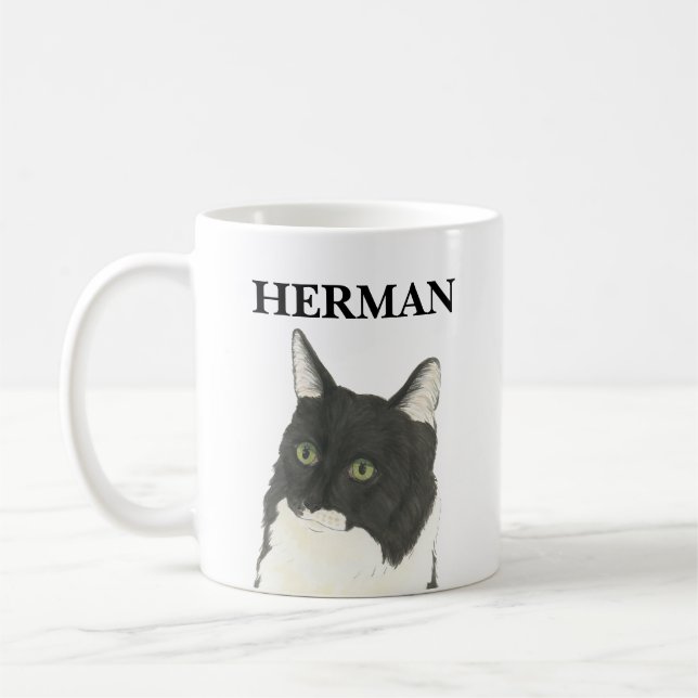 Personalisierte Schwarz-Weiß-Kat-Getränke-Coaster Kaffeetasse (Links)