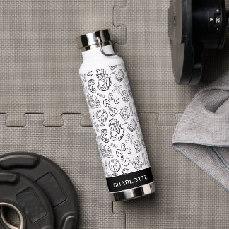 Personalisierte Schwarz-Weiß-Lehrer-Schul-Doodle Trinkflasche
