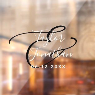 Personalisierte Schwarz-Weiß-Minimal-Hochzeit Fensteraufkleber