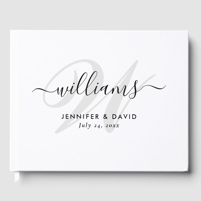 Personalisierte Schwarz-Weiß-Monogramm-Hochzeit Gästebuch (Vorderseite)