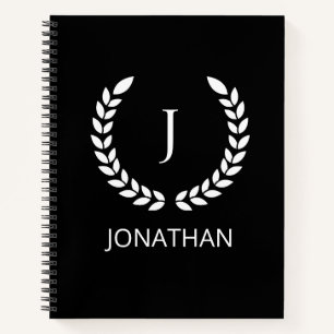 Personalisierte Schwarz-Weiß-Monogramm-Initialen Notizbuch