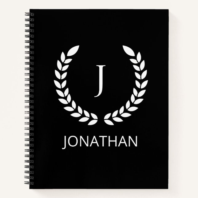 Personalisierte Schwarz-Weiß-Monogramm-Initialen Notizbuch (Vorderseite)