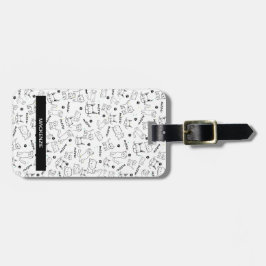 Personalisierte Schwarz-Weiß-Paws & Whiskys Gepäckanhänger