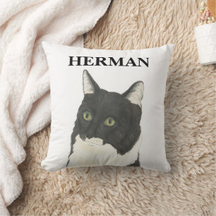 Personalisierte Schwarz-Weiß-Ragamuffin-Tuxedo-Kat Kissen