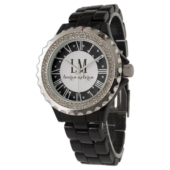 Personalisierte Schwarz-Weiß-Schleife Armbanduhr (Schrägansicht)