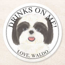Personalisierte Schwarz-Weiß-Shih-Tzu-Hochzeit Runder Pappuntersetzer