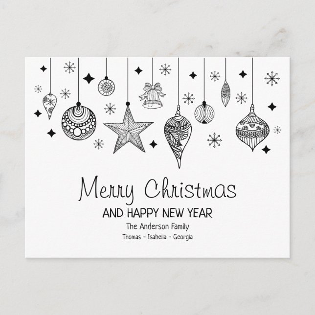 Personalisierte Schwarz-Weiß-Weihnachtsbaumchen Postkarte (Vorderseite)