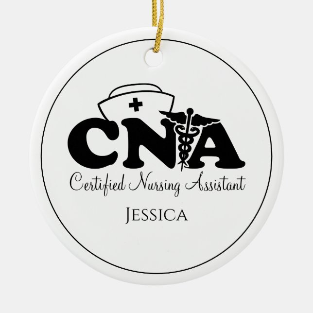 Personalisierte Schwarz-weiße CNA-Krankenpflege We Keramik Ornament (Vorne)