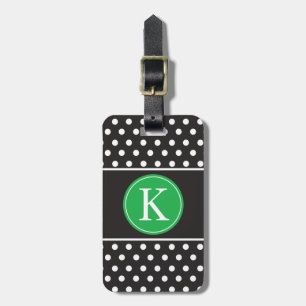 Personalisierte Schwarz-weiße grüne Polka-Punkte Gepäckanhänger