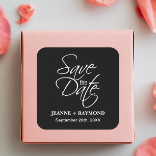 Personalisierte schwarz-weiße Hochzeit "Save the D Quadratischer Aufkleber