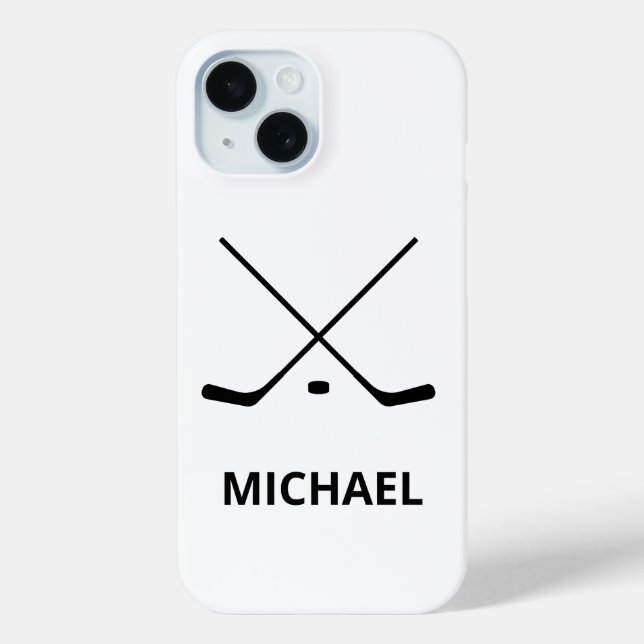 Personalisierte Schwarz-weiße Hockeyschläger Case-Mate iPhone Hülle (Rückseite)