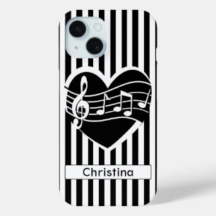 Personalisierte Schwarz-weiße Musiknoten Herz Case-Mate iPhone Hülle
