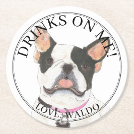 Personalisierte Schwarz-weiße Pied Frenchie Bulldo Runder Pappuntersetzer