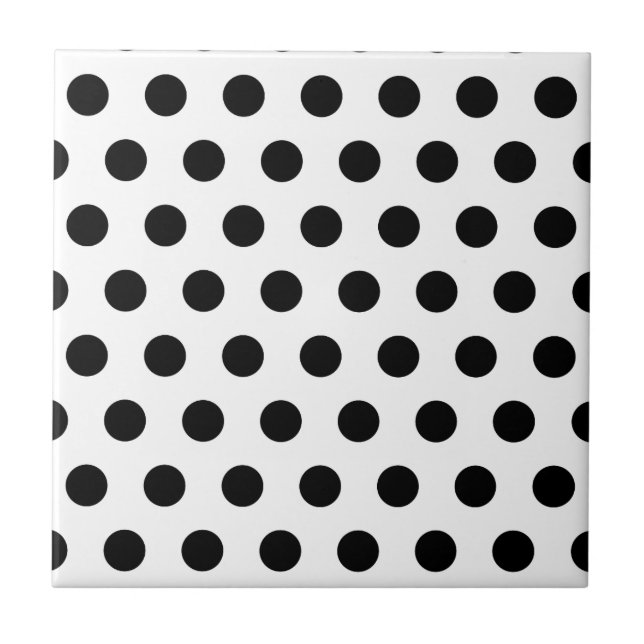 Personalisierte schwarz-weiße Polka-Punkte Fliese (Vorderseite)