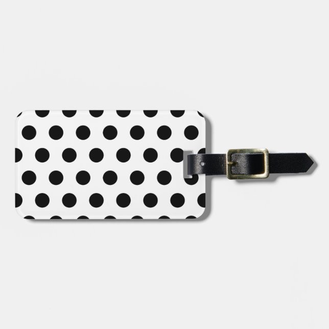 Personalisierte schwarz-weiße Polka-Punkte Gepäckanhänger (Vorderseite horizontal)