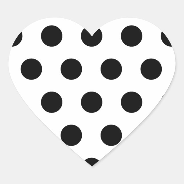Personalisierte schwarz-weiße Polka-Punkte Herz-Aufkleber (Vorderseite)
