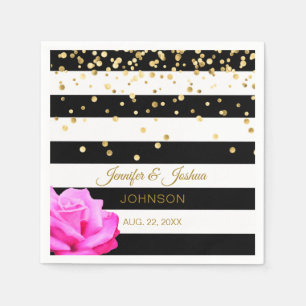 Personalisierte Schwarz-weiße Rosa-Rose-Hochzeit Serviette