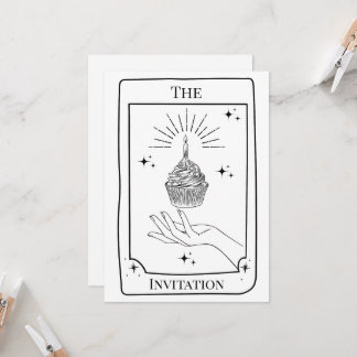 Personalisierte Schwarz-weiße Tarot-Karte Einladung