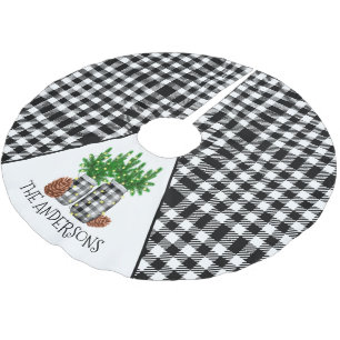 Personalisierte Schwarz-weiße Weihnachten Polyester Weihnachtsbaumdecke